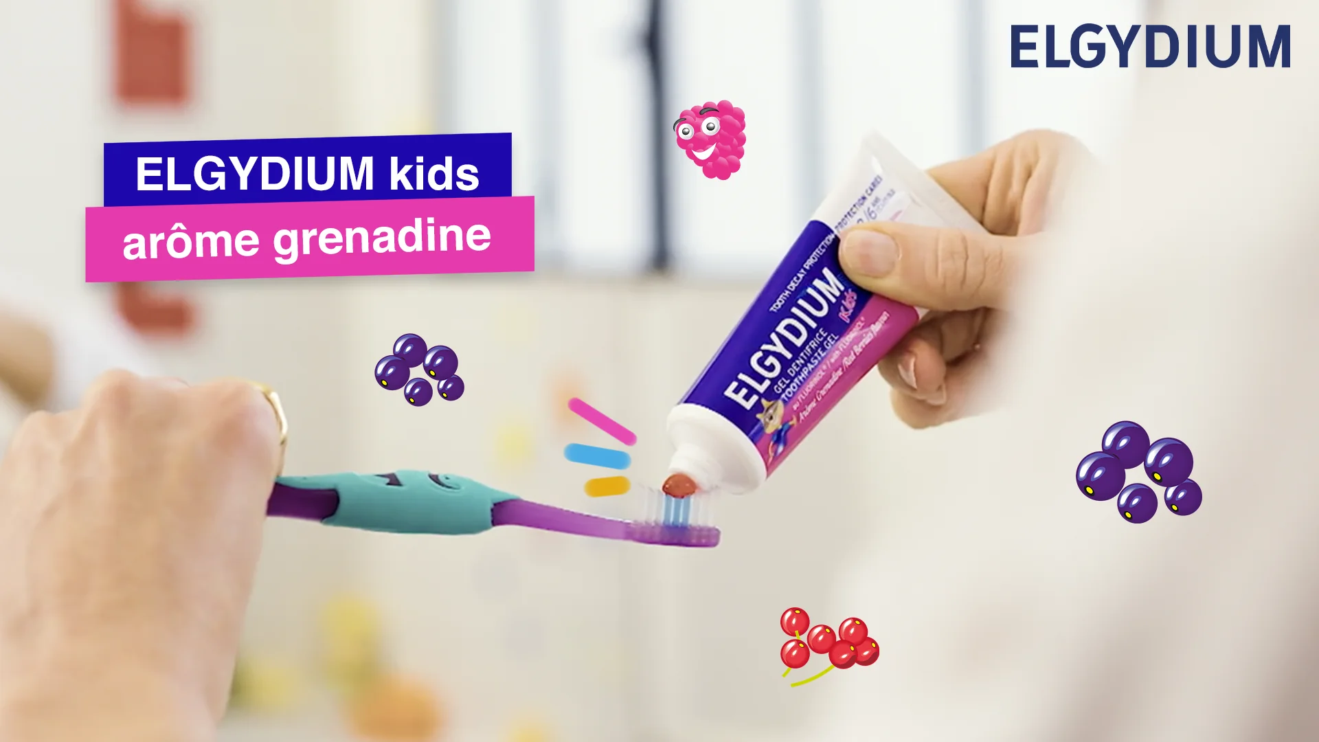 Storyboard vidéo Elgydium montrant le dentifrice sur une brosse à dents pour enfant