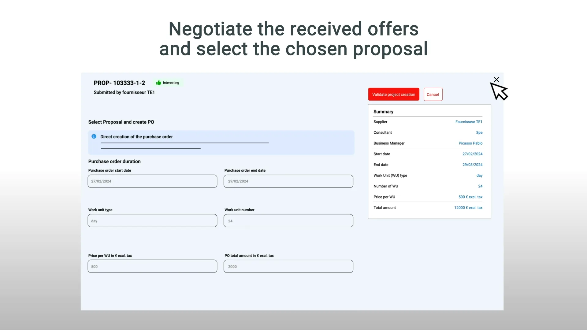 Storyboard TotalEnergies présentant la négociation et la sélection d’un fournisseur dans VMS Ulysse