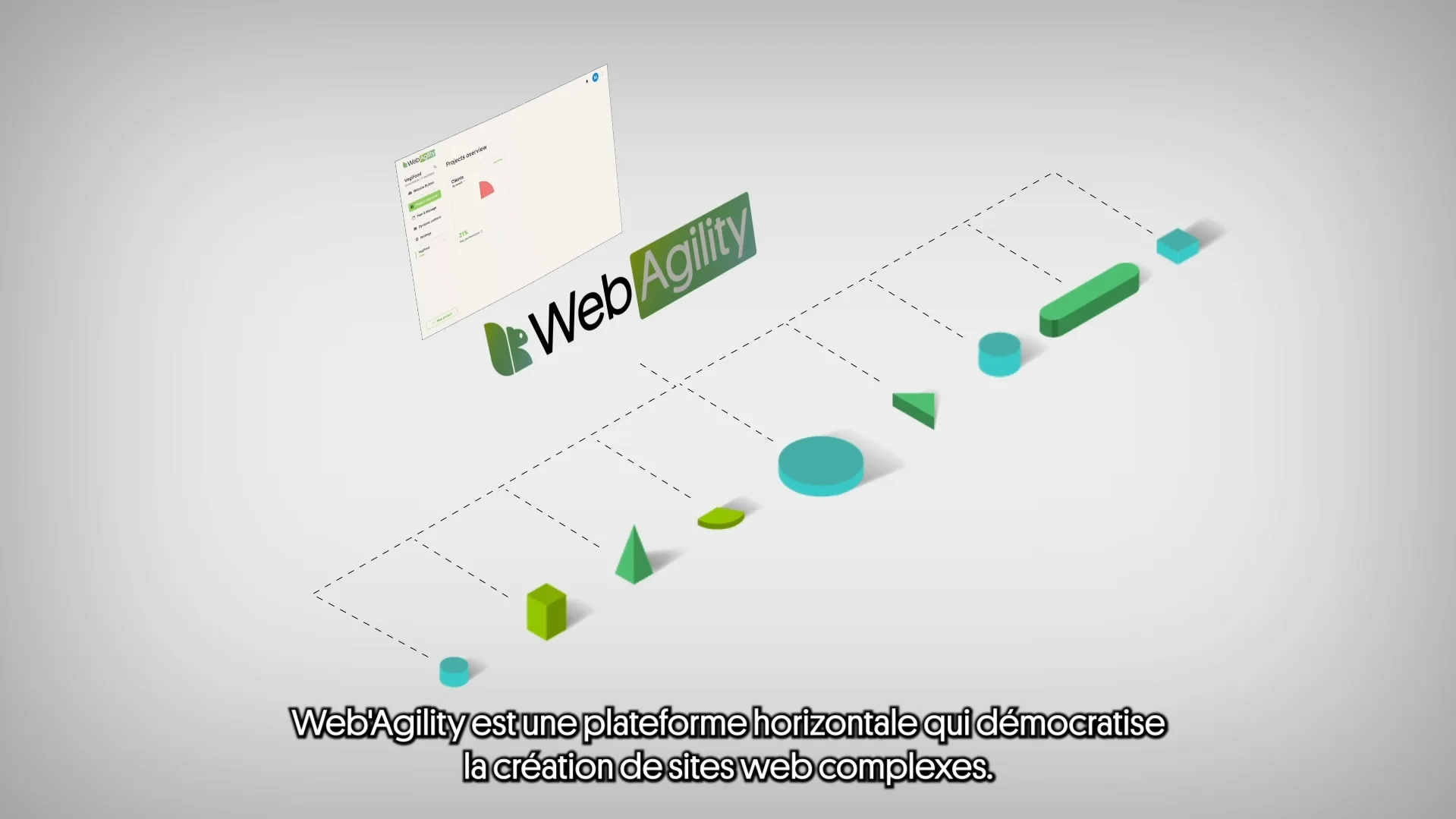 Transition du motion design isométrique vers l’interface du logiciel Web Agility